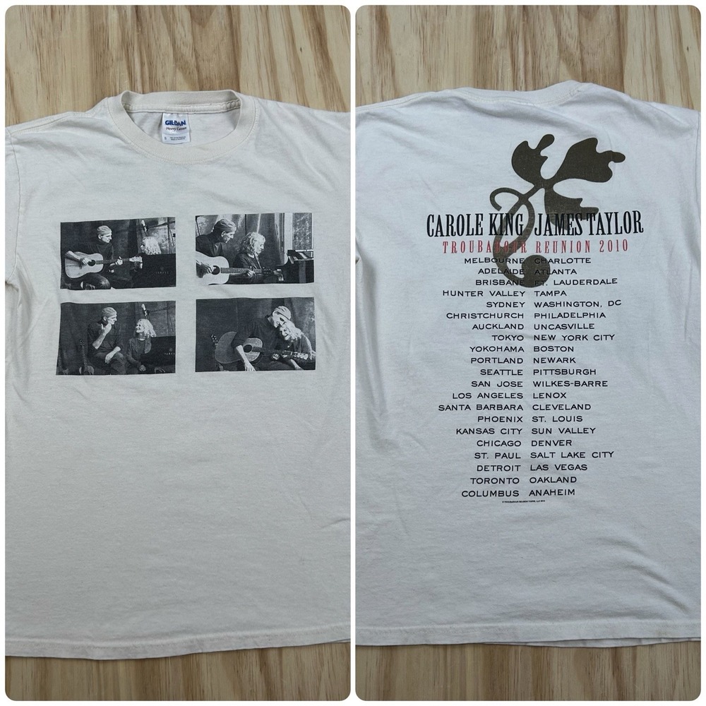 2010 Carole King James Taylor Troubadour Reunion Tour T-Shirt Off White Small